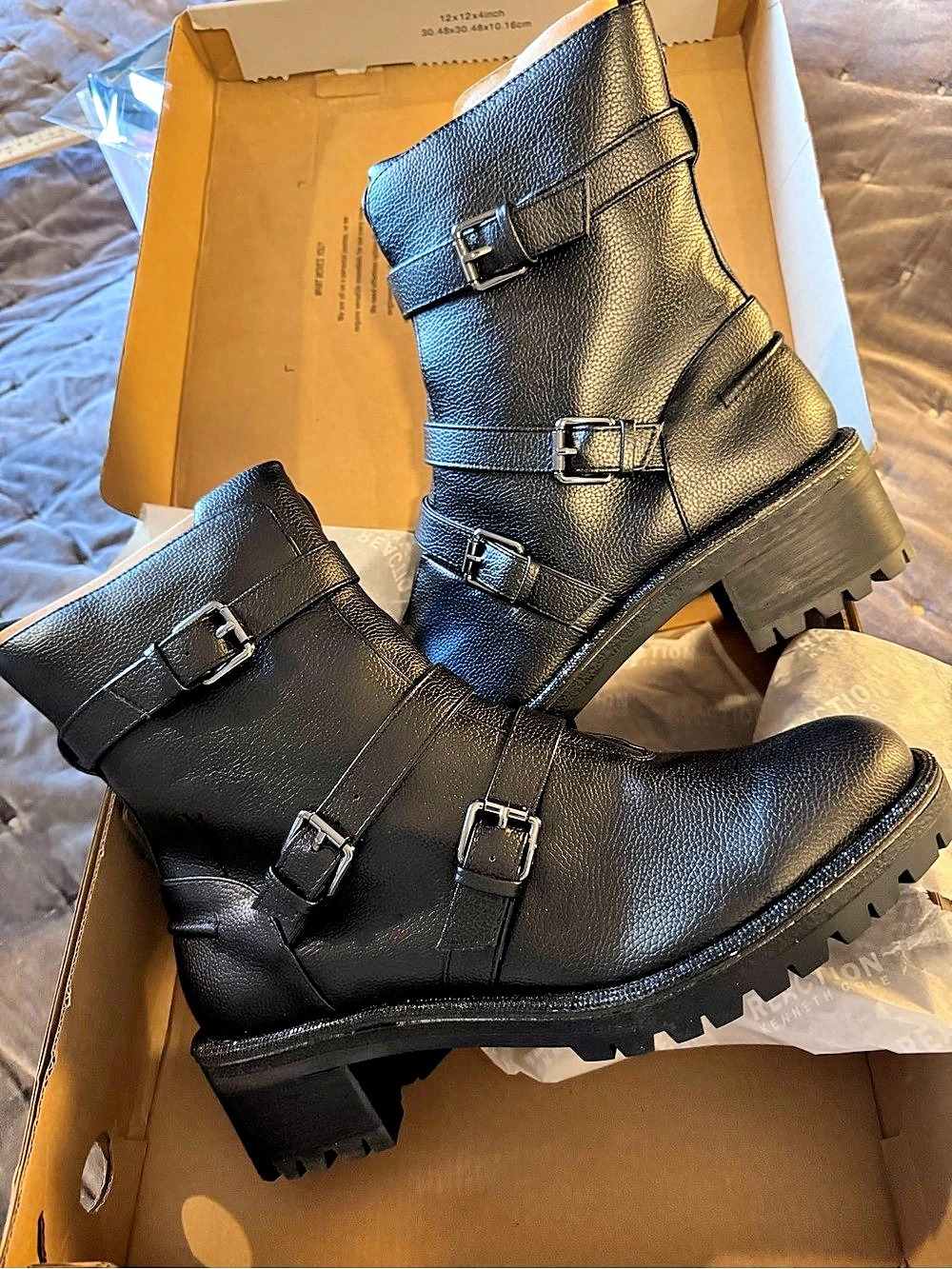 Kenneth Cole Reaction Tate Biker Jewel Boot Black Combat Boots